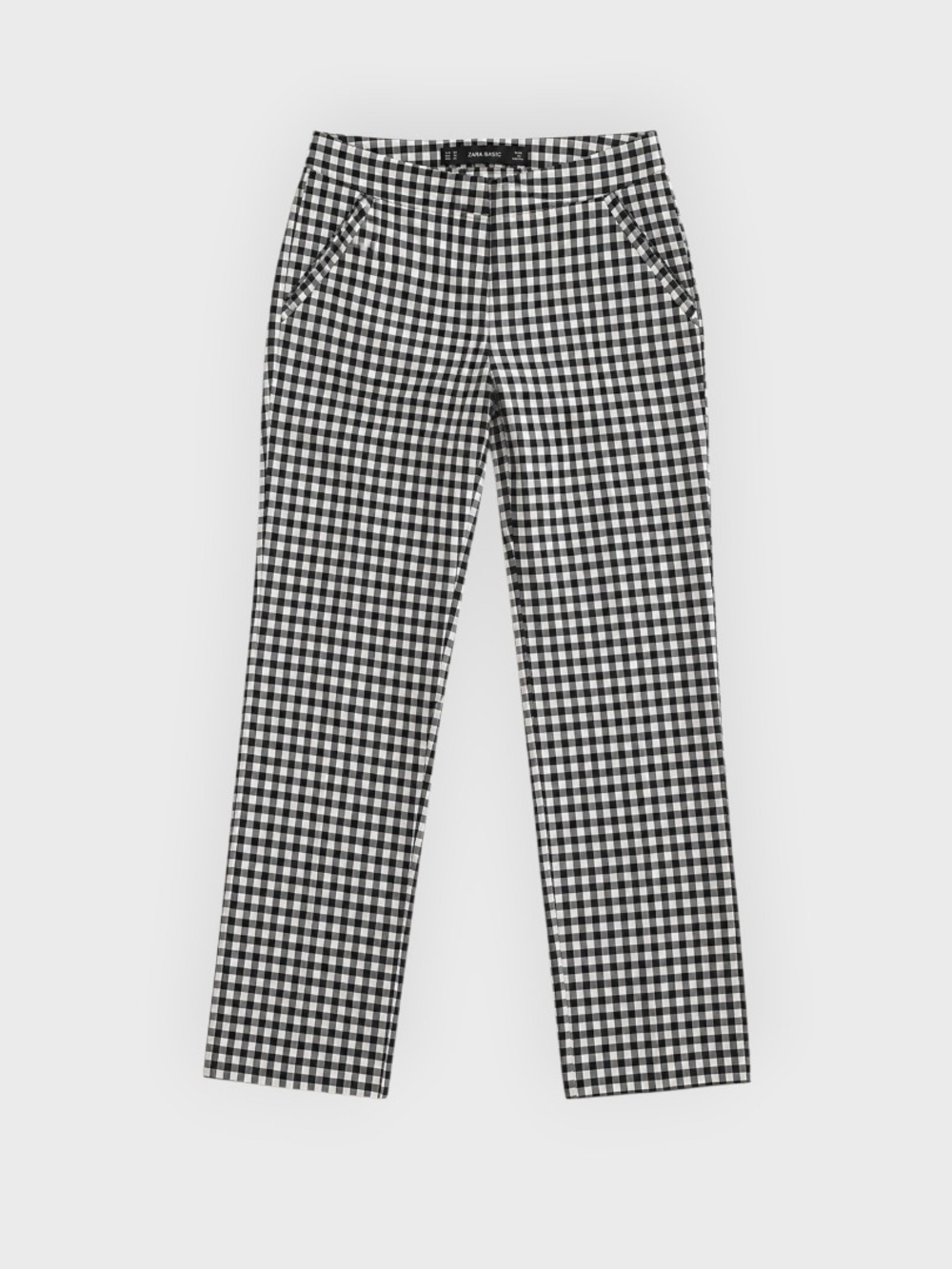 Zara Basic Black & White Gingham Straight-Leg Pants Size S